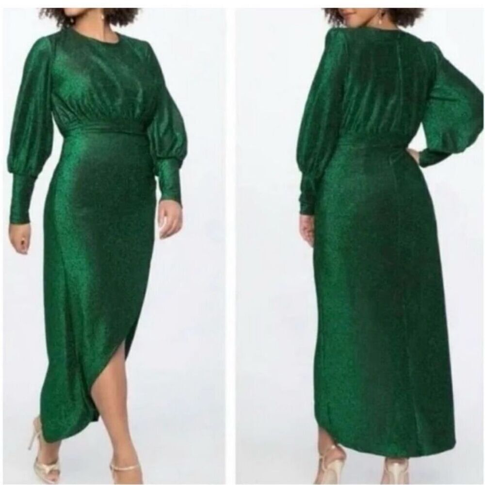 Eloquii Green Sequin Hi-Lo Sparkle Holiday Christmas Dress sz 18 EUC